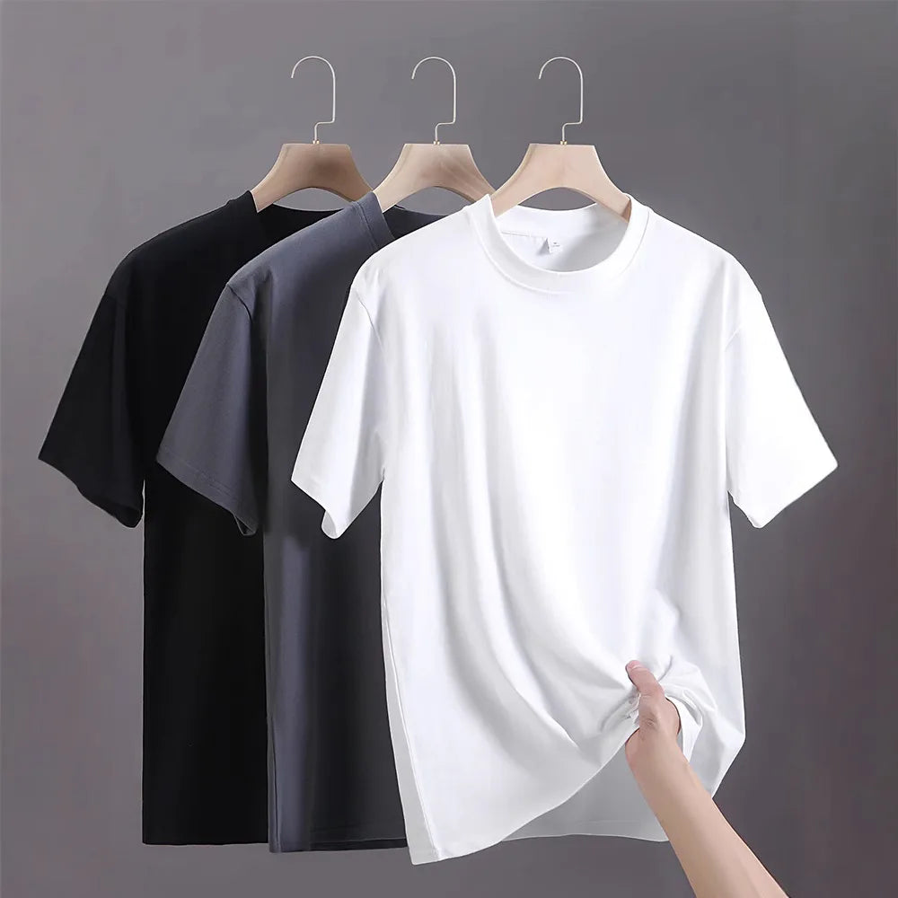 Men'S T-Shirts 2025 Summer Oversize Cotton T-Shirt Casual High Quality Short Sleeves Tee Shirt Men Basic Solid Color Sports Tops