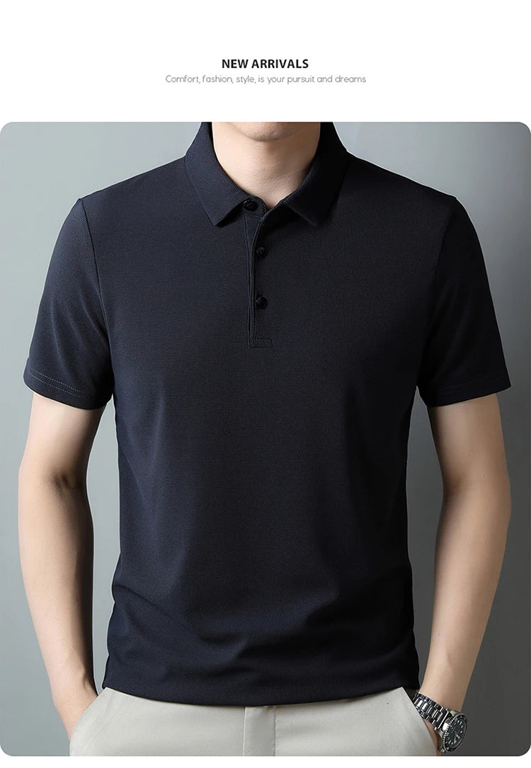 New Men's Casual Waffle Short Sleeve Polo Shirt Fashion Solid Color Top