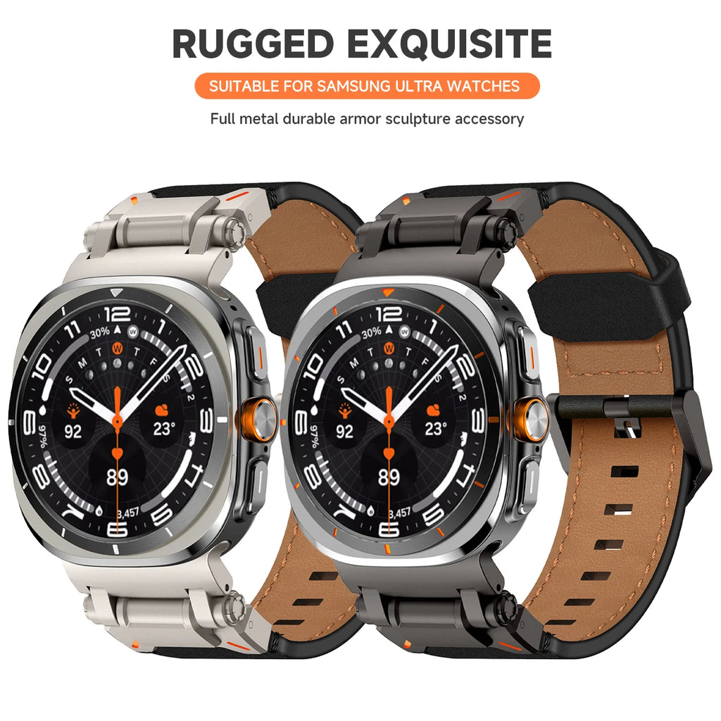 Luxury Leather Band for Samsung Galaxy Watch Ultra 2025 2024 47mm Business Strap for Galaxy Watch Ultra Adjustable Men Wristband