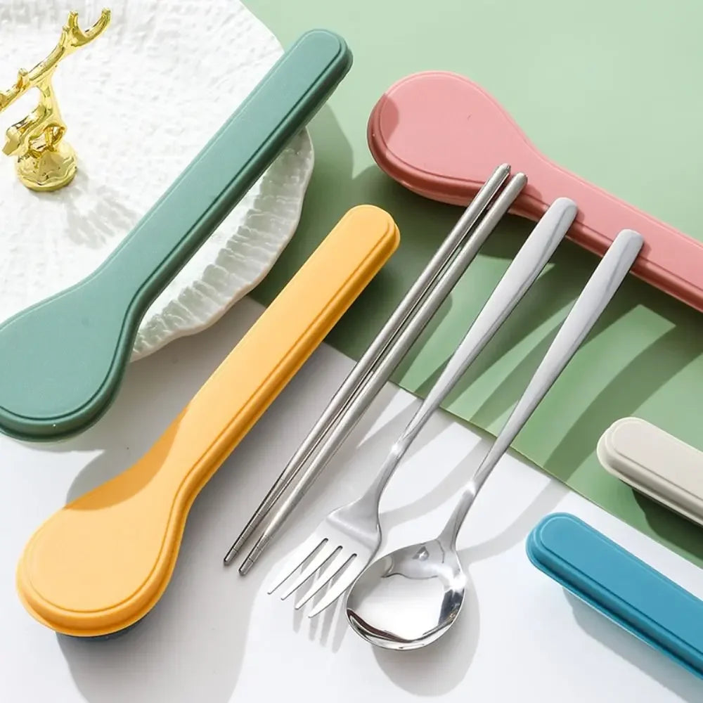 Cutlery Set with Storage Case Korean Style Portable Tableware Set Home School Kitchen Dinnerware Services Utensil Set Spoons