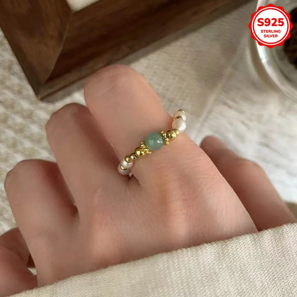 Fashionable Luxury 925 Silver Natural Stone Freshwater Pearl Women's Elastic Ring Daily Style Imves Fine Jewelry