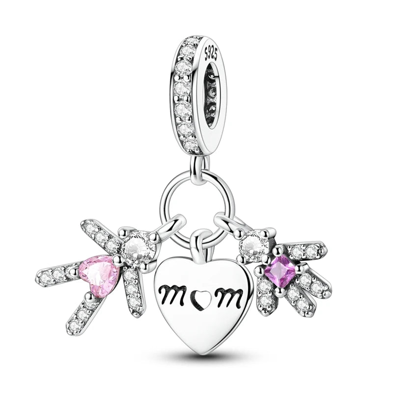 925 Sterling Silver Heart Charm Bead With Zircon Accent, GDTC Certified Fine Jewelry Gift For DIY Bracelet Makers
