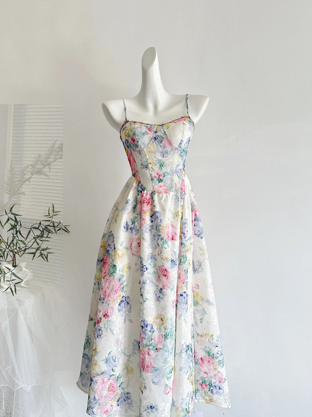 Sweet Pure Desire Style Women's Floral Print Halter Dress Slimming Waist Design Casual Summer Polyester Fiber Gown