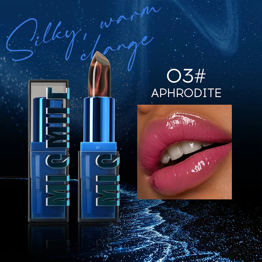 Color Changing Mood Lipstick, Glitter Blue Crystal Temperature Change Lip Balm, Long Lasting Lip Stick for Women Daily Makeup