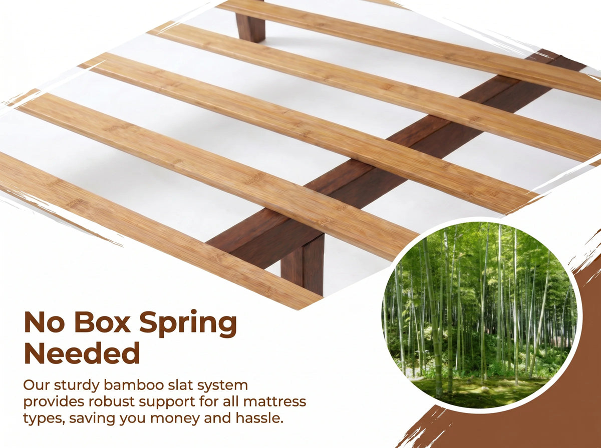 Solid Bamboo Bed Frame (Queen & King Size) – 800LBS Heavy Duty Platform Bed, No Box Spring Needed, Eco-Friendly Modern Minimalist Bedroom Furniture