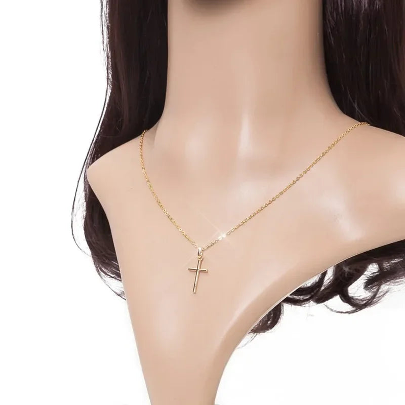Luxury Zircon Cross Pendants Necklace Fashion Light Silver Color For Men Women'S Jewelry Chain Accessory