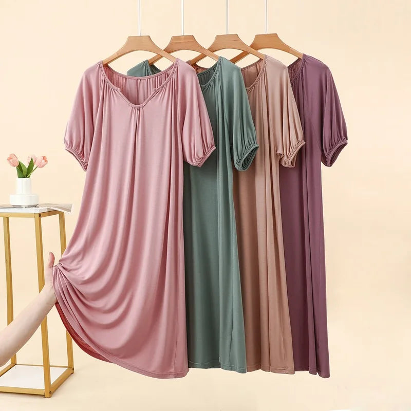 Summer New Modal Sleeveless V-neck Long Dress Women's Thin Loose plus Size Home Dress Fresh Sweet Style Outdoor Scene