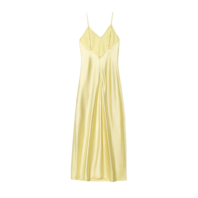New Elegant women's fashion silk satin texture MIDI dress sexy backless party slip dress