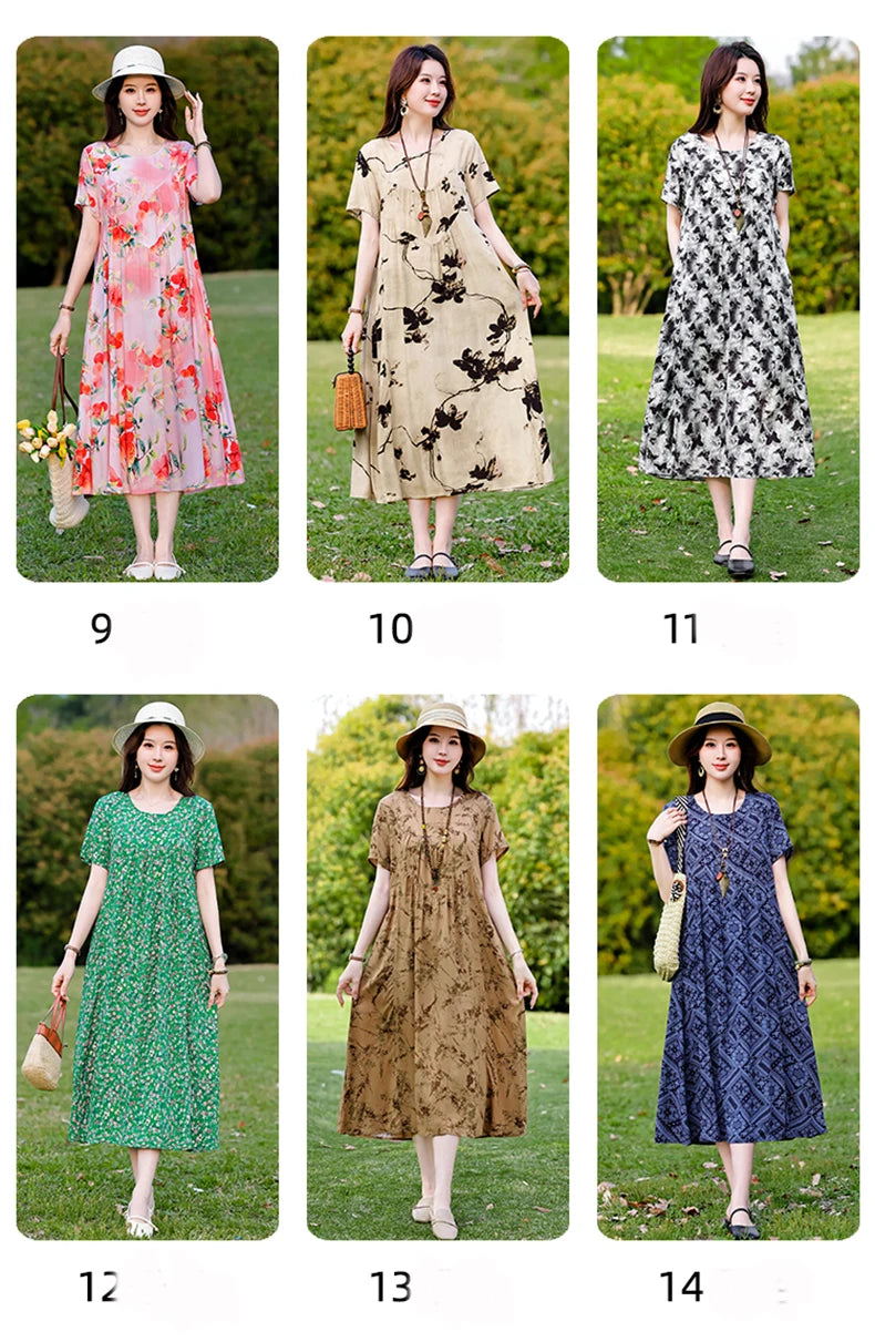 New Print plus size 2026 New Fashion Floral Printed Summer Dress Vestidos Elegant Short Sleeve Slim O-Neck Party Women clothing