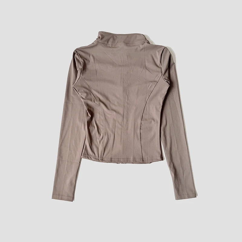 Yoga Tracksuit Women's Standing Collar Long Sleeved Sports Jacket Running Training Gym Fitness Top Windproof Suit