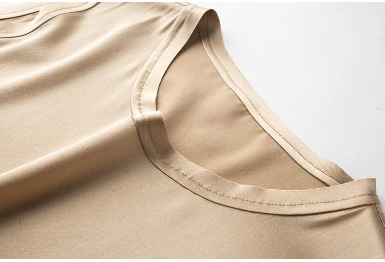 Heavy Silk Women's Sleeveless Top T-shirt Autumn Silk Top Silk Satin Bottom Top Solid Color T-shirts Satin Shirts for Women