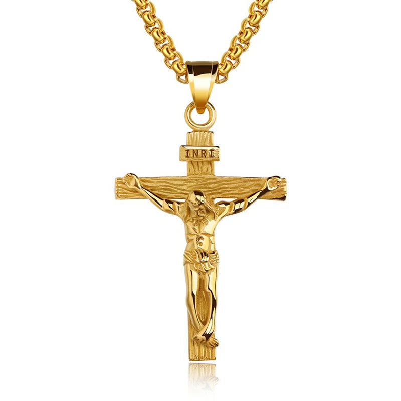 Creative Christian Jesus Cross Necklace Trendy Personalized Stainless Steel Necklace Religious Cross Pendant Jewelry Prayer