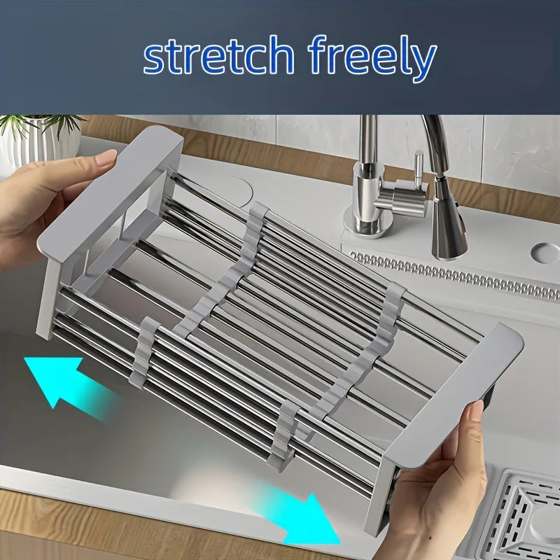 Fregadero de Cocina Escurridor de Acero Inoxidable Escurridor Extensible para Platos Cesta de Drenaje para Lavar Frutas y Verduras Estante de Almacenamiento