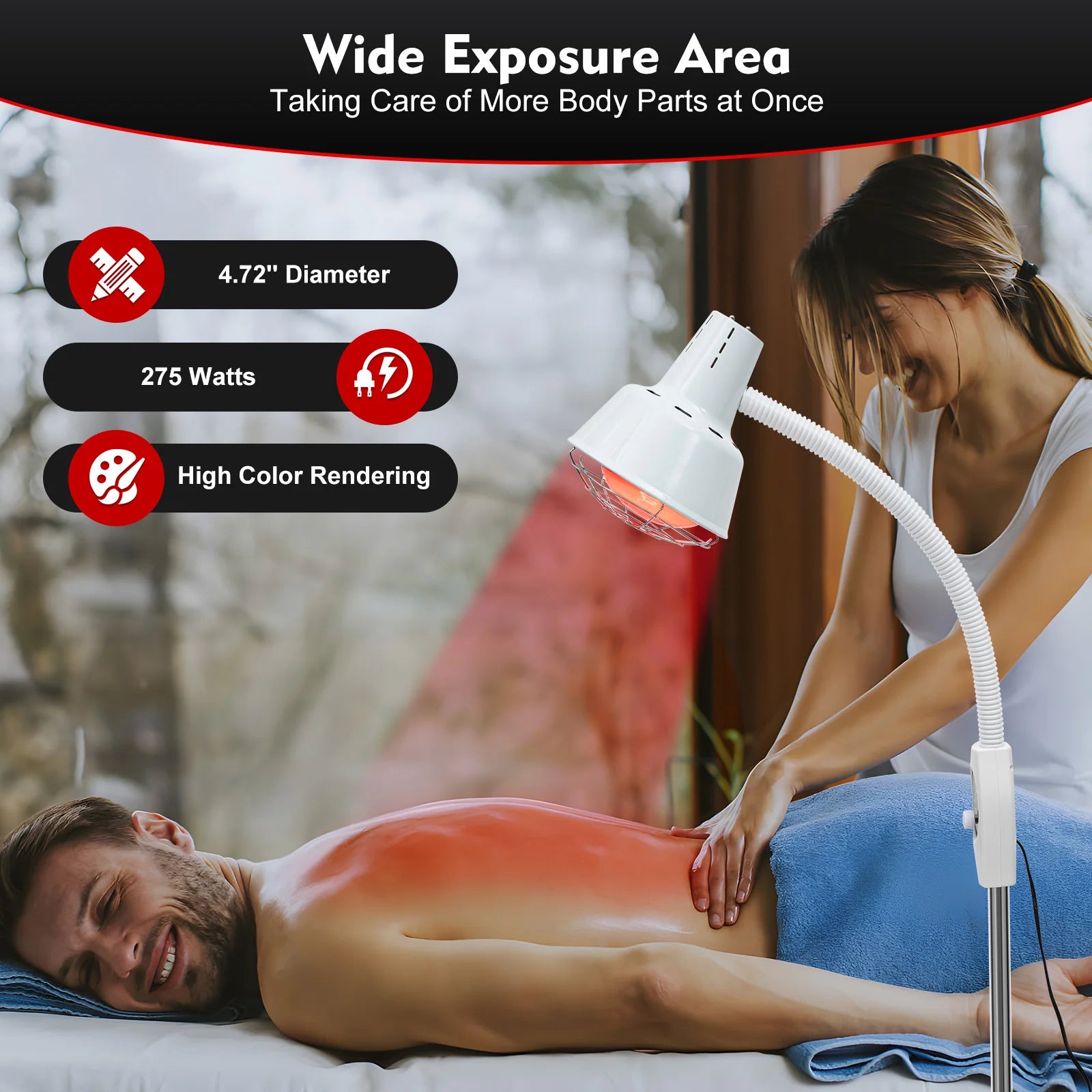275W Adjustable Infrared Heat Lamp for Muscle&Joint Pain Relief, 360° Rotatable Infrared Baking Light, 0-115℃ Temp Control