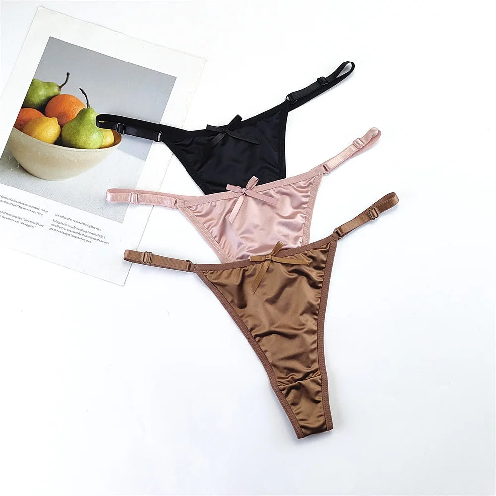 3-Piece Women's Adjustable Satin G-String Thong Panty Set