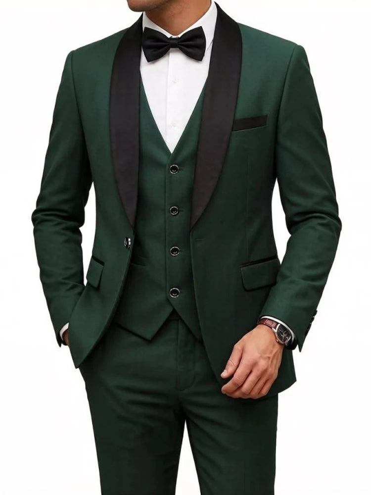 EUR Size Men's 3-Piece Slim Fit Suit Solid Blazer Tuxedo Vest & Trousers Set - Perfect for Business Wedding Groom & Formal Party
