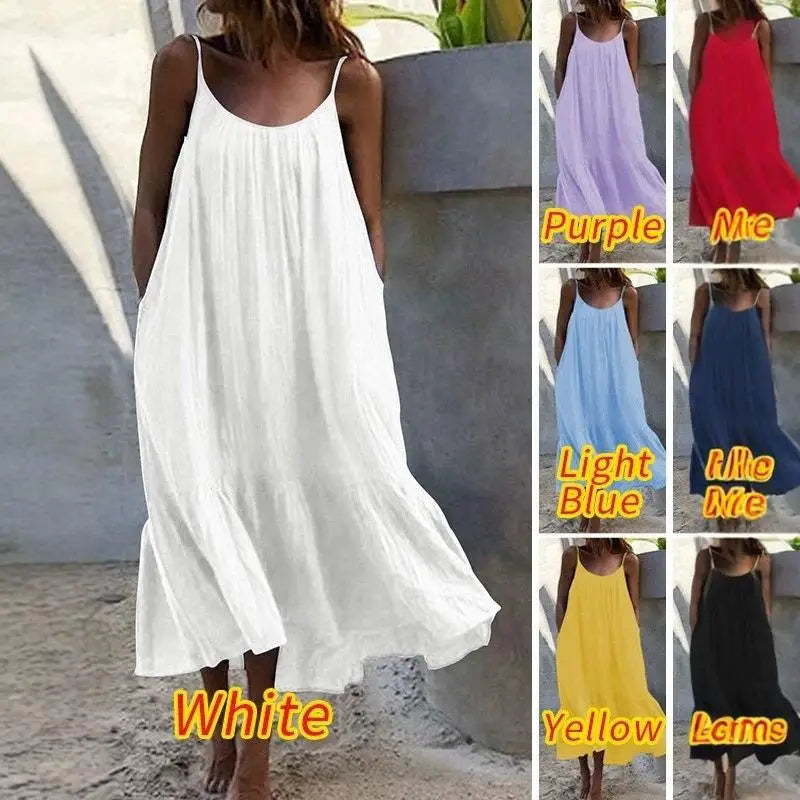 Lotus Leaf  Length Skirt Slim Shoulder High Waist Cotton Casual Style Women's Dress Fashionable Backless U-Neck Gown