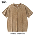 Couple Washed Retro 230g Heavy Duty Cotton Short Sleeved T-shirts Versatile For Men Women Summer Solid Color Loose T-shirt Top
