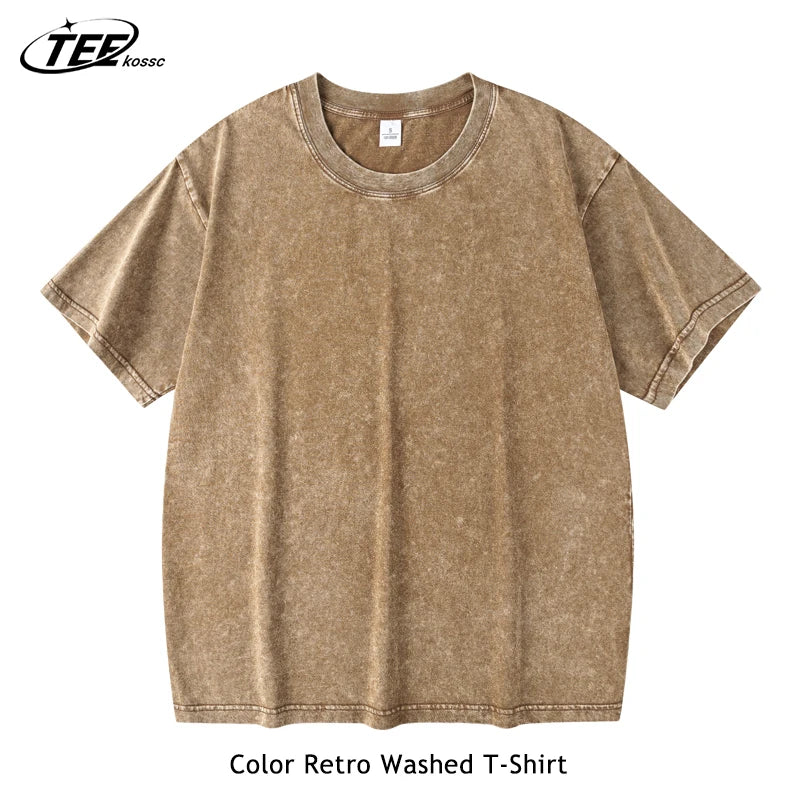 Couple Washed Retro 230g Heavy Duty Cotton Short Sleeved T-shirts Versatile For Men Women Summer Solid Color Loose T-shirt Top