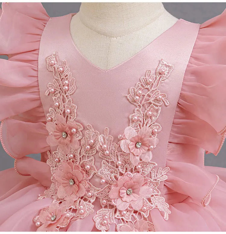 Fashion Flower Girl Dresses for Weddings Lace Mesh Sleevelss Birthday Dress Summer Children Girls Party Dress 2-12 Years