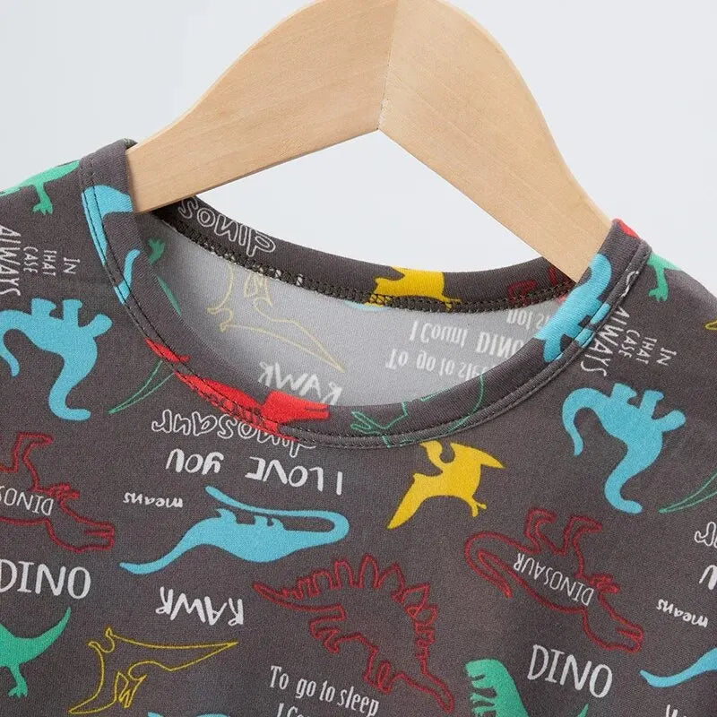 2 Pcs Summer Children's Fun Printed Shorts Short Sleeve Suit Boy Colorful Dinosaur Top Girl Sweet And Lovely Elastic Waist Short