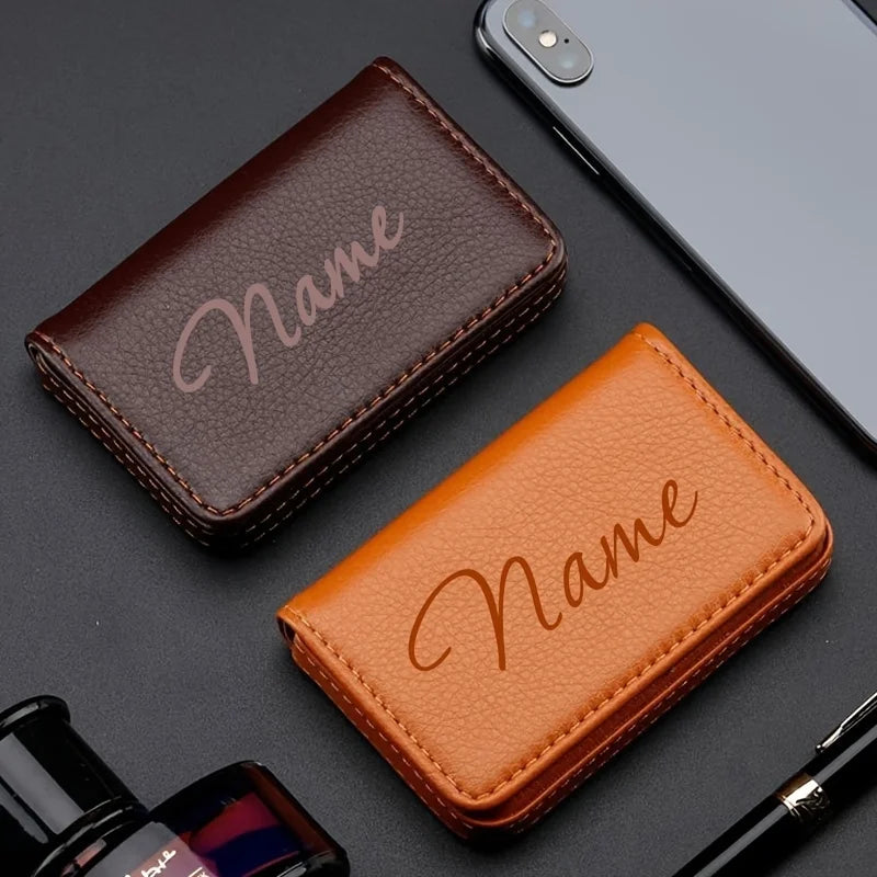 Personalized Name PU Leather Business Card Holder with Magnetic Closure Men's Custom PU Leather Wallet for Father's Day Gift