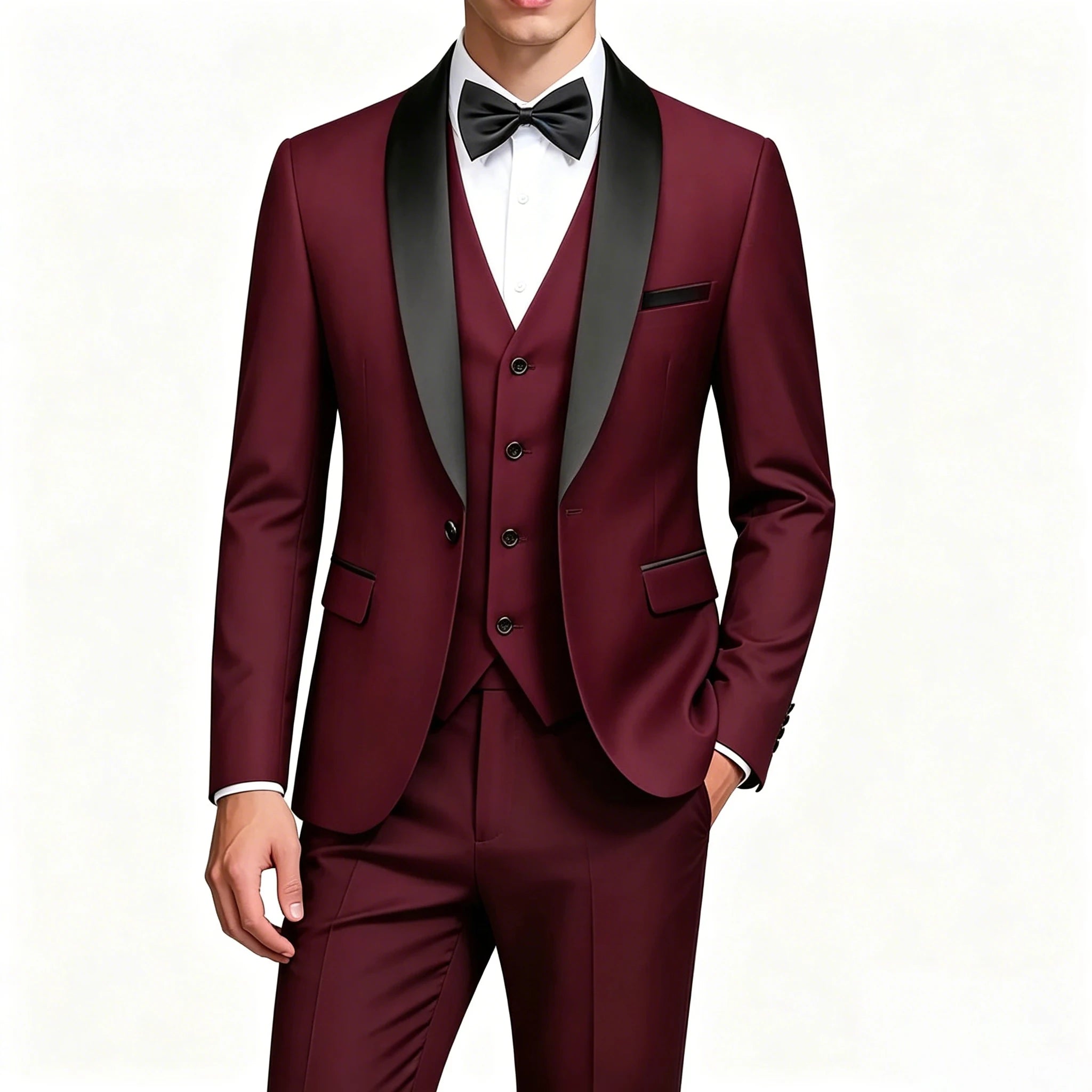 US Size XXS-3XL Men's 3 Piece Tuxedo Suit Set, Black Satin Shawl Lapel Slim Fit Blazer Vest Pants for Wedding Groom Party Prom