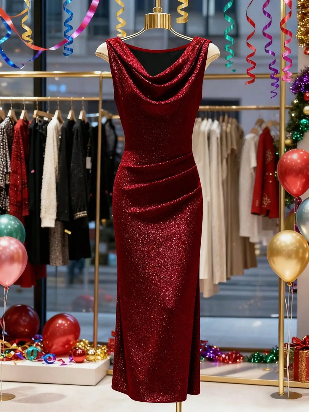 Summer Fashion New Arrivals: Elegant, Sleeveless, Sparkling, Body-Con Plunge Dress Evening Gown