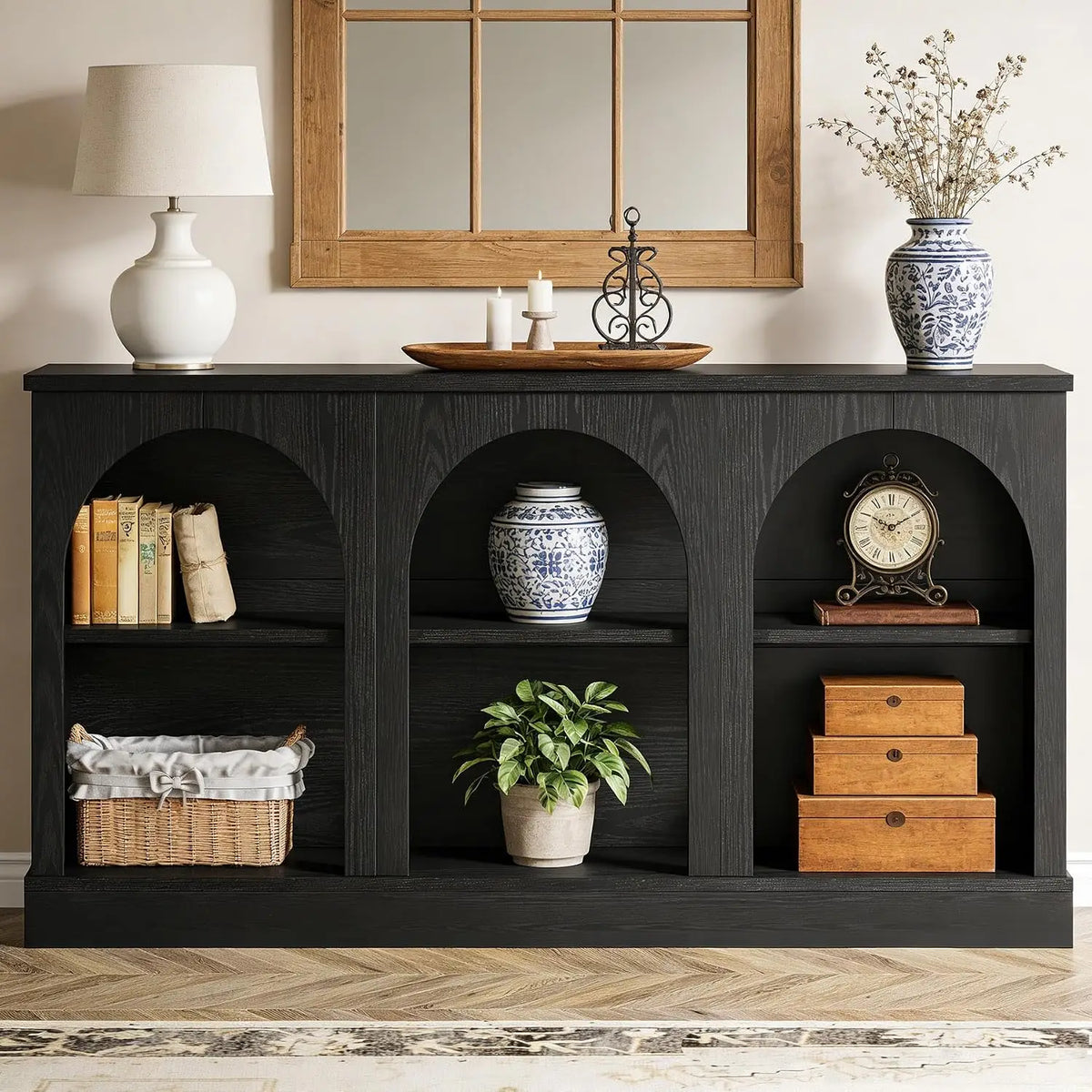 Wooden Console Table With 3-Tier Storage Shelf, 63" Long Modern Farmhouse Sofa Table For Hallway Living Room Bedroom, Customized