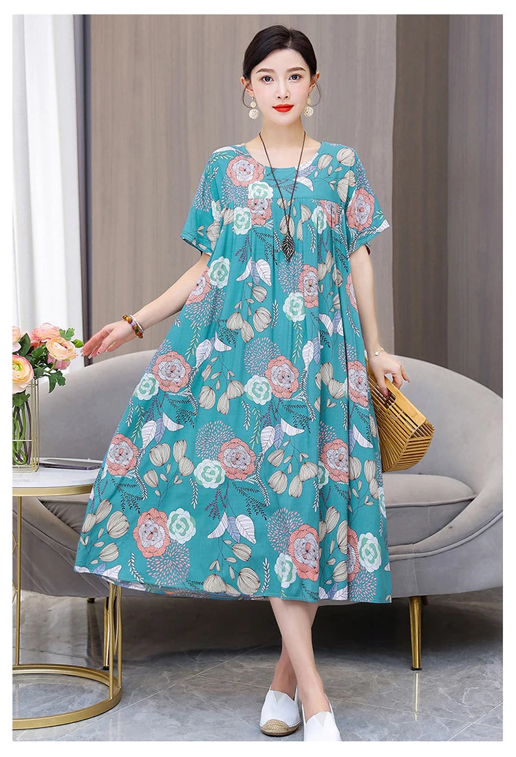New Fashion Casual Summer Dress For Women Ladies O-Neck Print Short Sleeve Dress plus size Women Clothing
