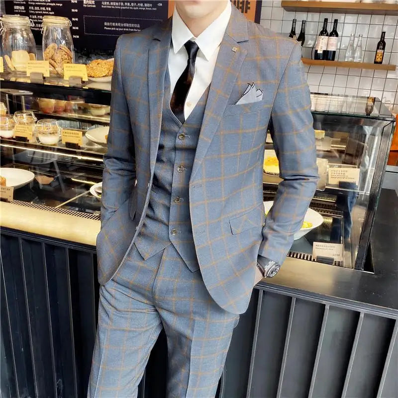 Men's Slim Fit Three Piece Suit Set by Banquet Blaze All In One Formal Wedding Banquet Wear for Stylish Men