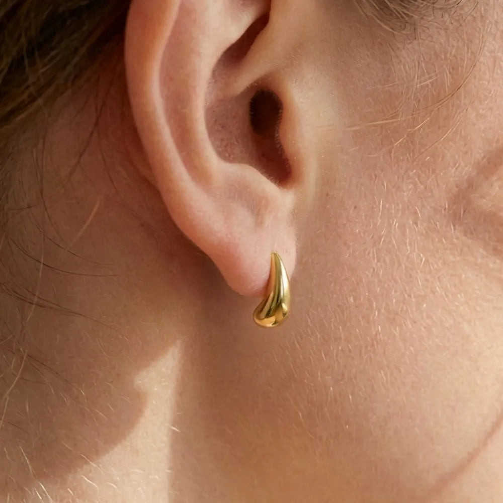 10-31mm Stainless Steel Vintage Chunky Water Drop Earrings For Women Gold Plated Thick Earring Statement Wedding Jewelry Gifts