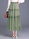 Sweety Nice In Dresses Summer Pleated Long Skirts Girl Elastic Waist Fairy Tiered Skirt Women Solid Color Elegant Women's Skirts