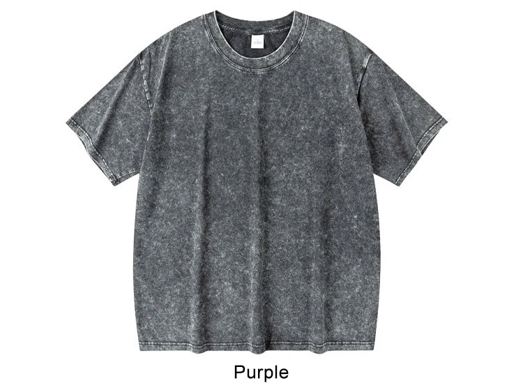 Couple Washed Retro 230g Heavy Duty Cotton Short Sleeved T-shirts Versatile For Men Women Summer Solid Color Loose T-shirt Top