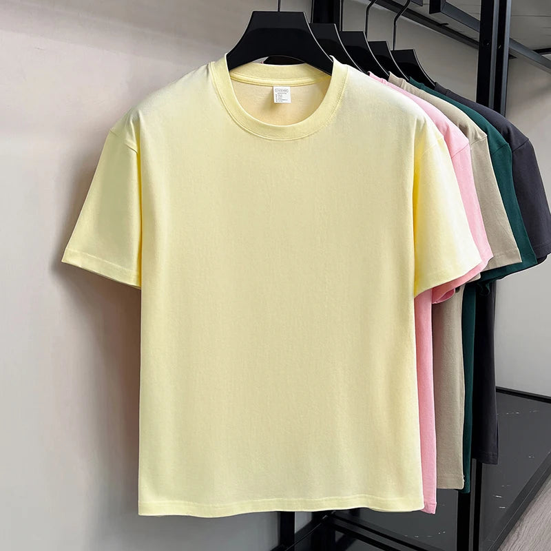 100%cotton men short sleeve T-shirt round neck summer casual high-quality new classic solid color comfort breathable fashion top