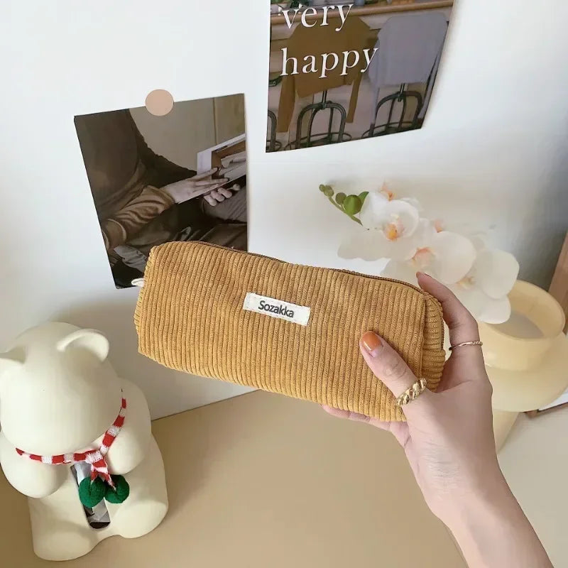 Soft Large Cosmetic Bags Women'S Neceser Makeup Toiletry Bag Fashion Travel Make Up Bag Corduroy Brush Pencil Organizer Case