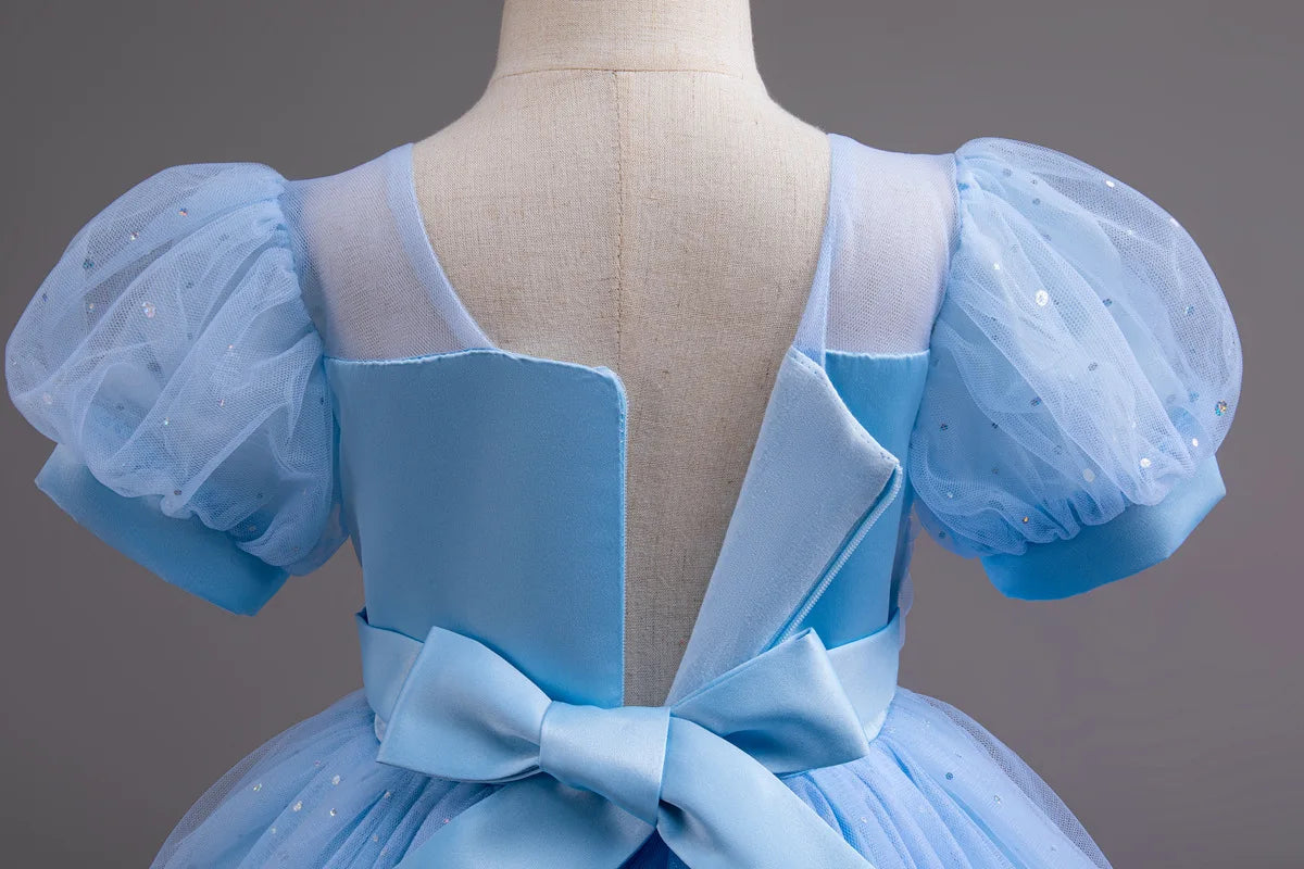 HETISO Pearls Bowknot Kids Girls Dresses Summer Tulle Vintage Elegant Princess Party Gown Children's Gift