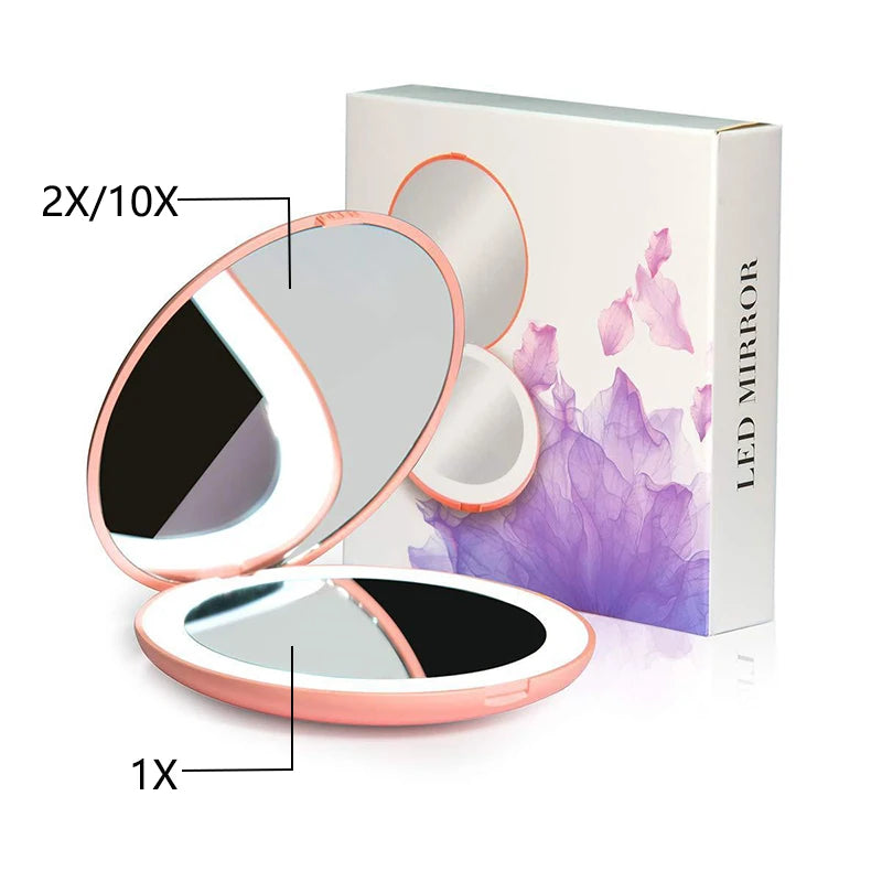 2-Face Portable LED Makeup Mirror, 2X/10X Magnifying, Foldable