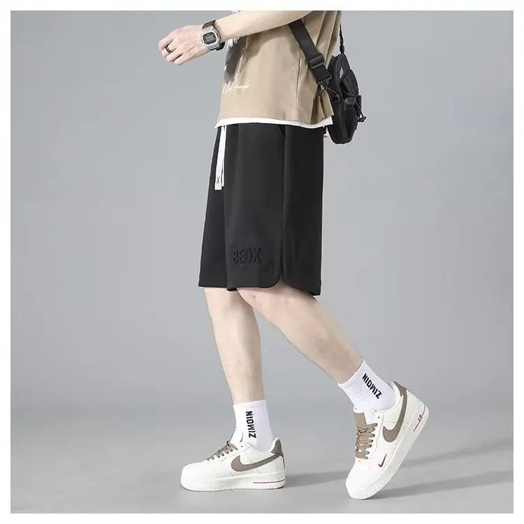 American Style Men's Summer Thin Sporty Loose Fit Casual Shorts Five-Quarter Polyester Fiber Straight Leg Street Style