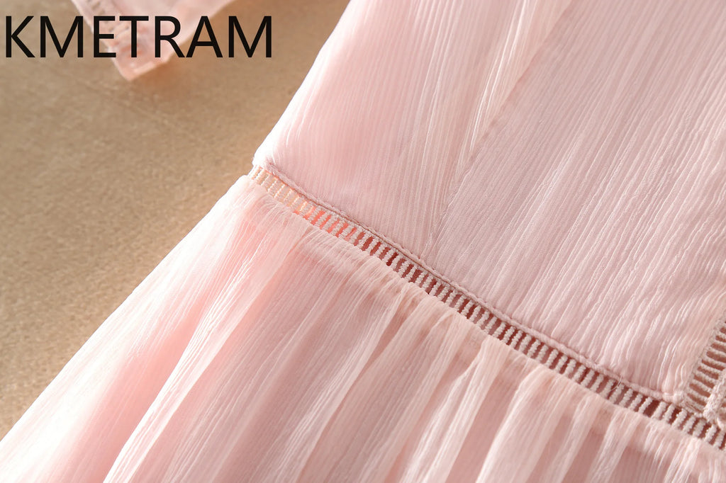 KMETRAM 100% Natural Mulberry Silk Dresses 2025 Woman Summer Elegant V-neck Long Dress Party Frocks Women Clothing Vestidos