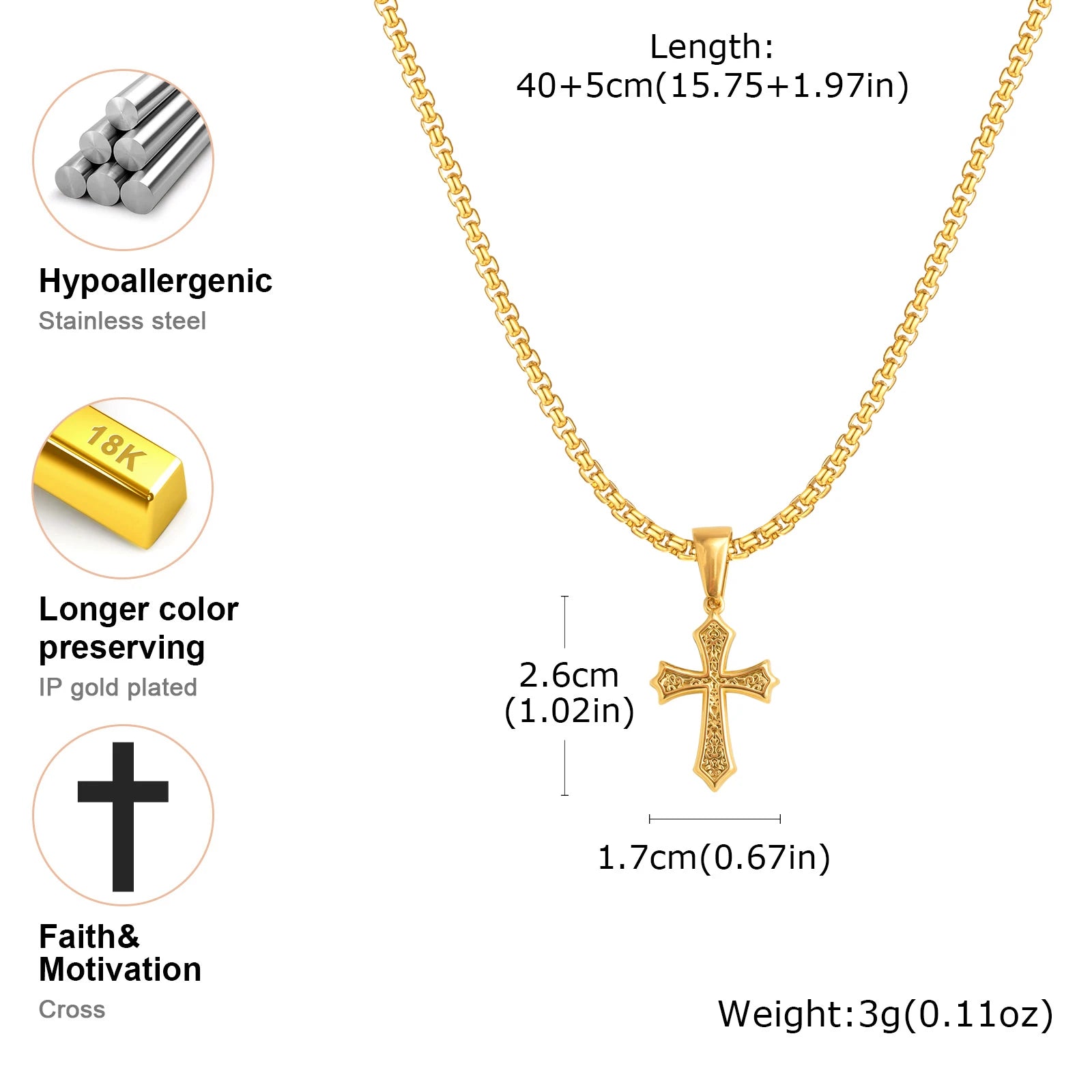 Vnox Small Stainless Steel Cross Necklaces, Retro Personality Pendant Accessories, Religion Faith Jewelry