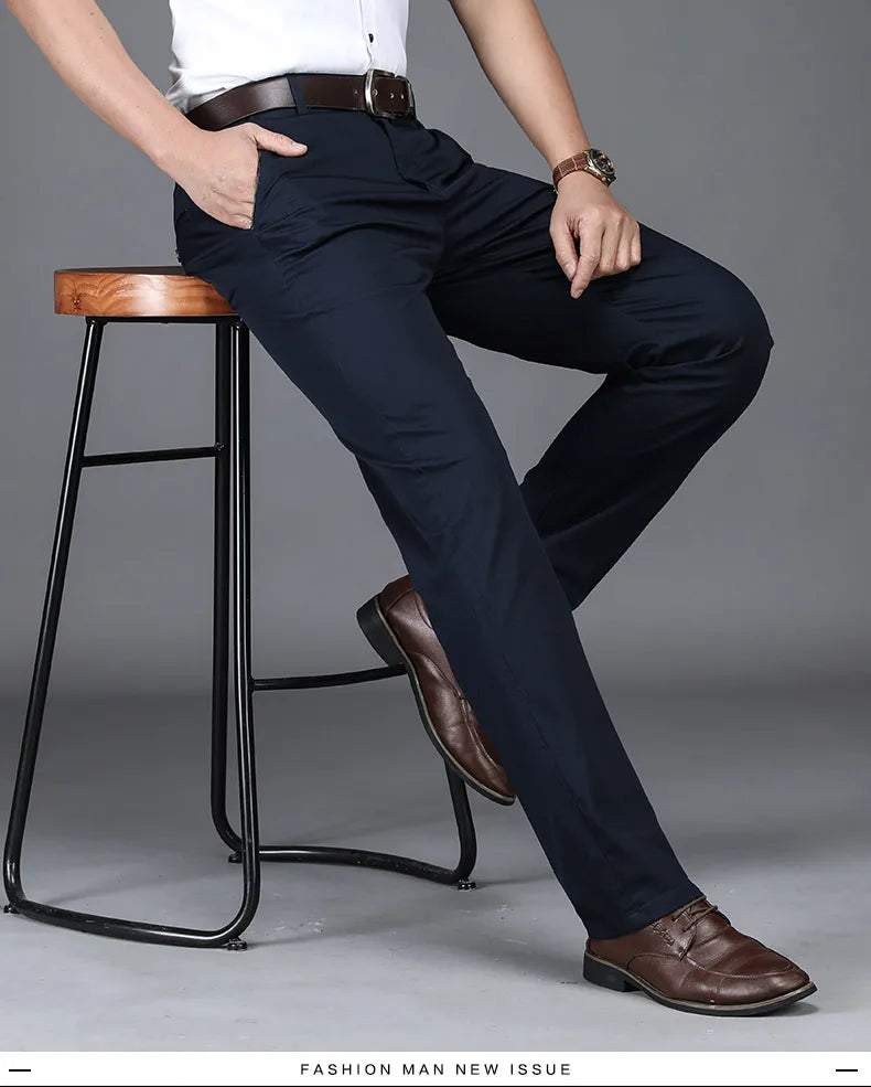 Classic Style Summer Men's Thin Cotton Casual Pants Business Fashion Stretch Loose Straight Beige Trousers Male Brand Clothes