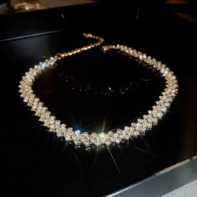 Luxury Shiny Full Rhinestone Choker Necklace For Women'S Personalized Geometric Crystal Necklaces Wedding Jewelry Gifts