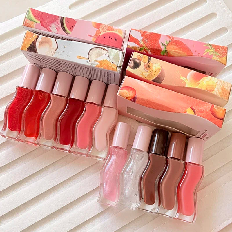 Fashion Dopamine New Summer Long-lasting Moisturizing Lip Oil Gloss Care Lips Plumping Exfoliating Watermelon Milky Mocha Gloss
