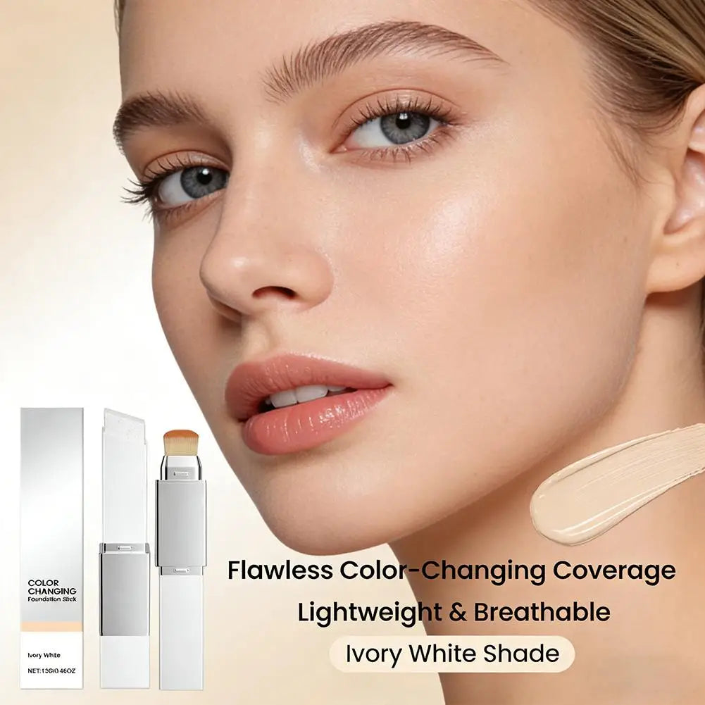Flawless Color Changing Foundation Stick 2 in 1 Make-Up Stick Lightweight Creamy Formula Natural Matte Finish Buildable Coverage