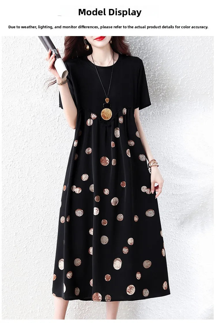 Summer New plus Size Polka Dot Dress Color Block Loose Fitting Slimming Effect Casual Commute Style Women's Dress