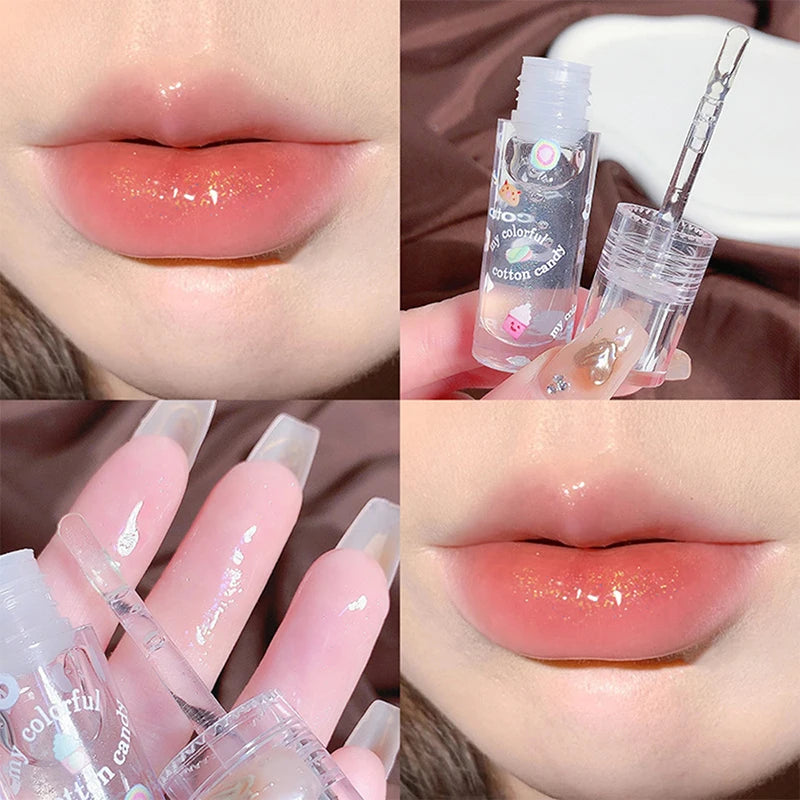 Cotton candy Lip Oil Lip Gloss Moisturizes hydrating water mirror fine shimmering transparent glass toot lips