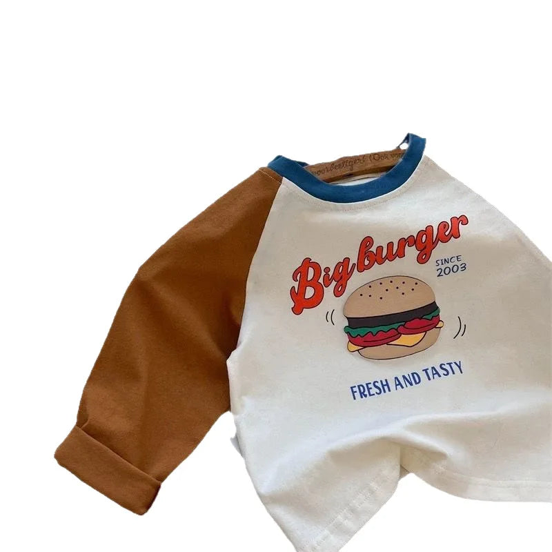 Boys Cartoon Print Cotton T-Shirt - Long Sleeve Raglan Toddler Top