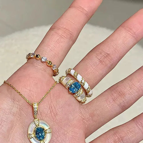 Aquamarine Jewelry Set Ring Necklace In Classic Blue Dream For Brides Palace Style Retro Wedding