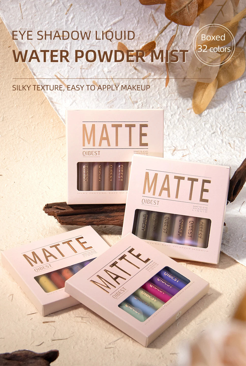 QIBEST 8 Colors Matte Liquid Eyeshadow Set Waterproof Long Lasting Eye Shadow Nude Brown Eye Pigment Makeup For Women Contouring
